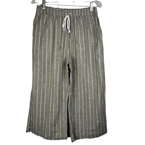 Beach Lunch Lounge Womens Olive WTB1861 Linen Wide Leg Cropped Pants Size Small - Picture 1 of 7